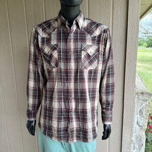 Vintage Ely Cattleman Shirt Mens Large‎ Brown Red Plaid Pearl Snap Western 90s